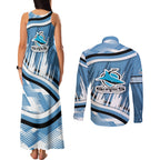 Cronulla Sharks Rugby Mascot Couples Matching Tank Maxi Dress and Long Sleeve Button Shirt Fierce Athlete Graphic in Sports Style
