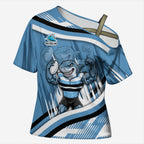Cronulla Sharks Rugby Mascot Cross Shoulder Shirt Fierce Athlete Graphic in Sports Style
