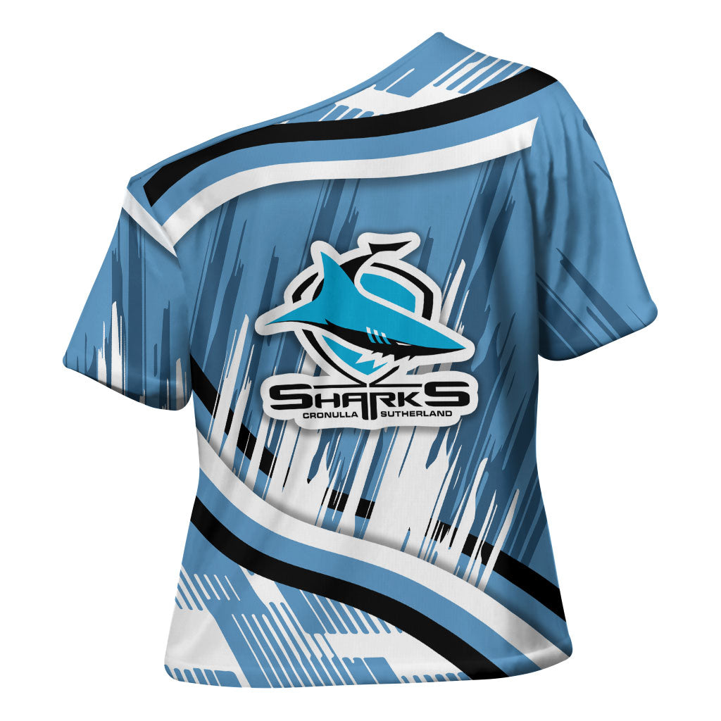 Cronulla Sharks Rugby Mascot Cross Shoulder Shirt Fierce Athlete Graphic in Sports Style