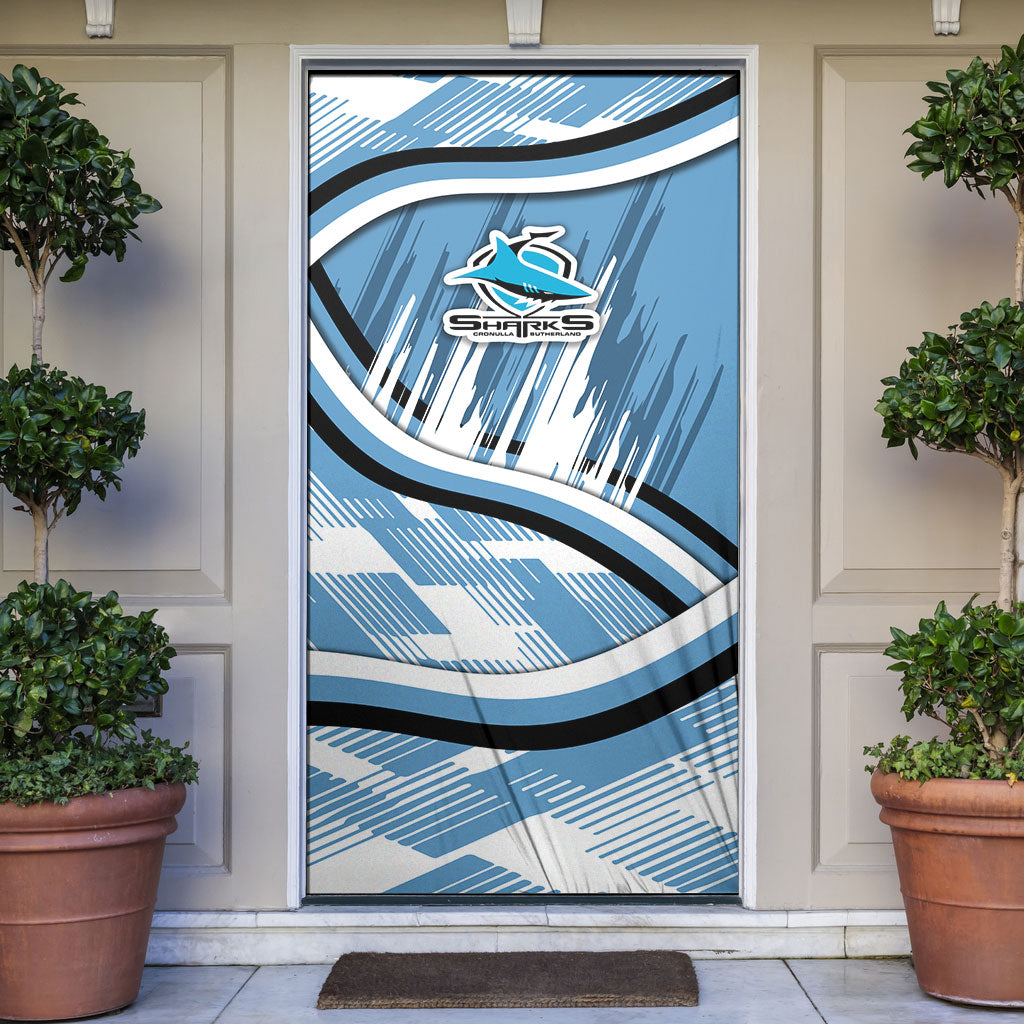 Cronulla Sharks Rugby Mascot Door Cover Fierce Athlete Graphic in Sports Style