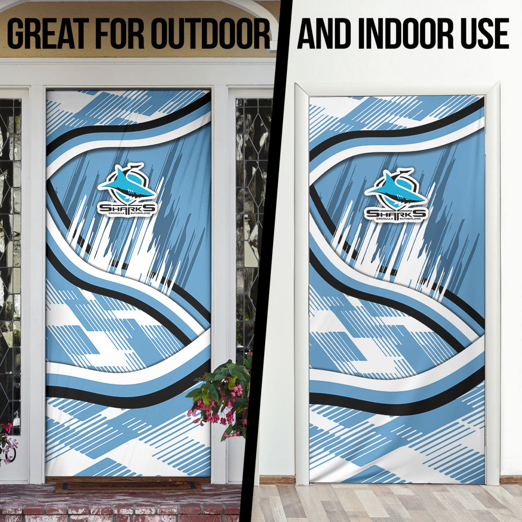 Cronulla Sharks Rugby Mascot Door Cover Fierce Athlete Graphic in Sports Style