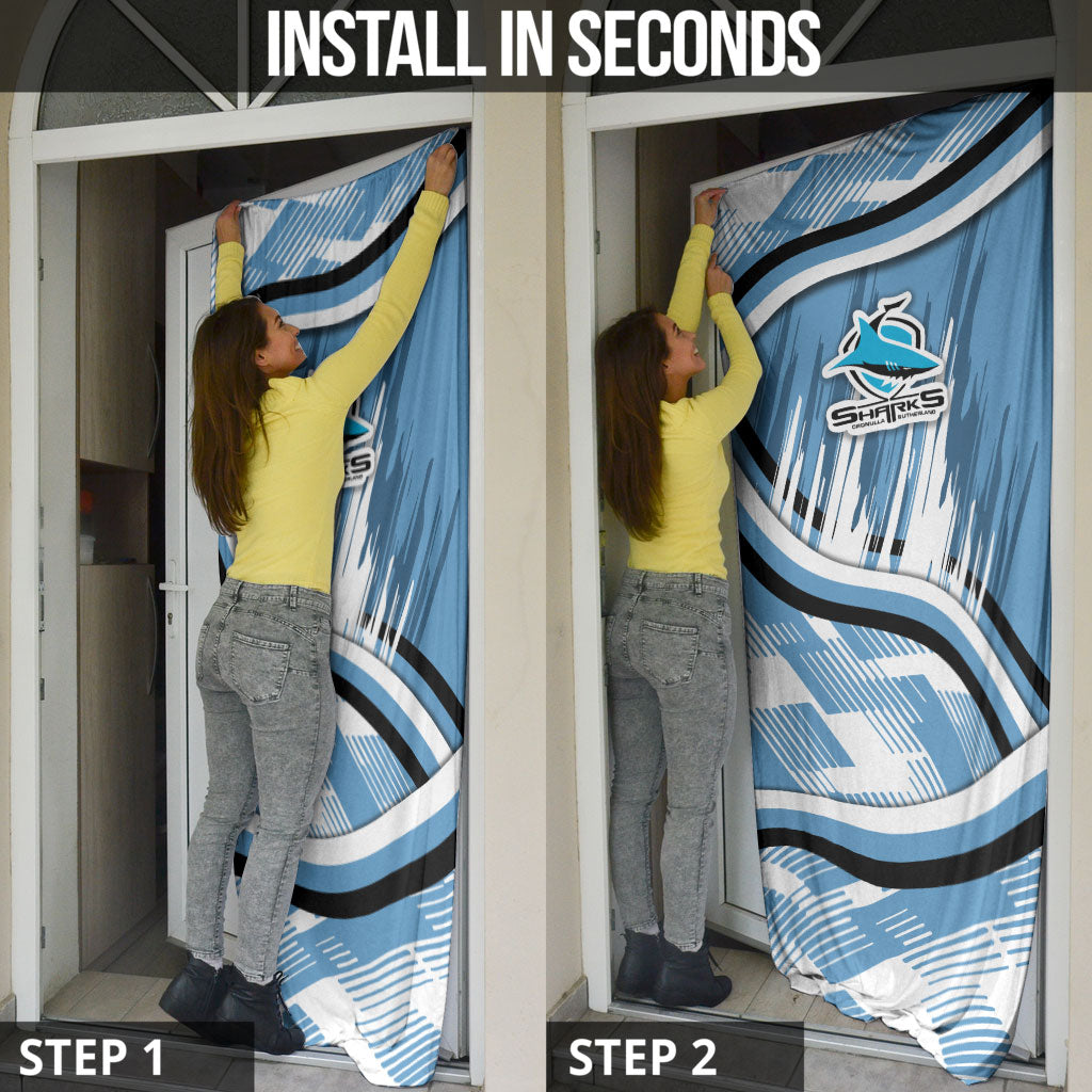 Cronulla Sharks Rugby Mascot Door Cover Fierce Athlete Graphic in Sports Style