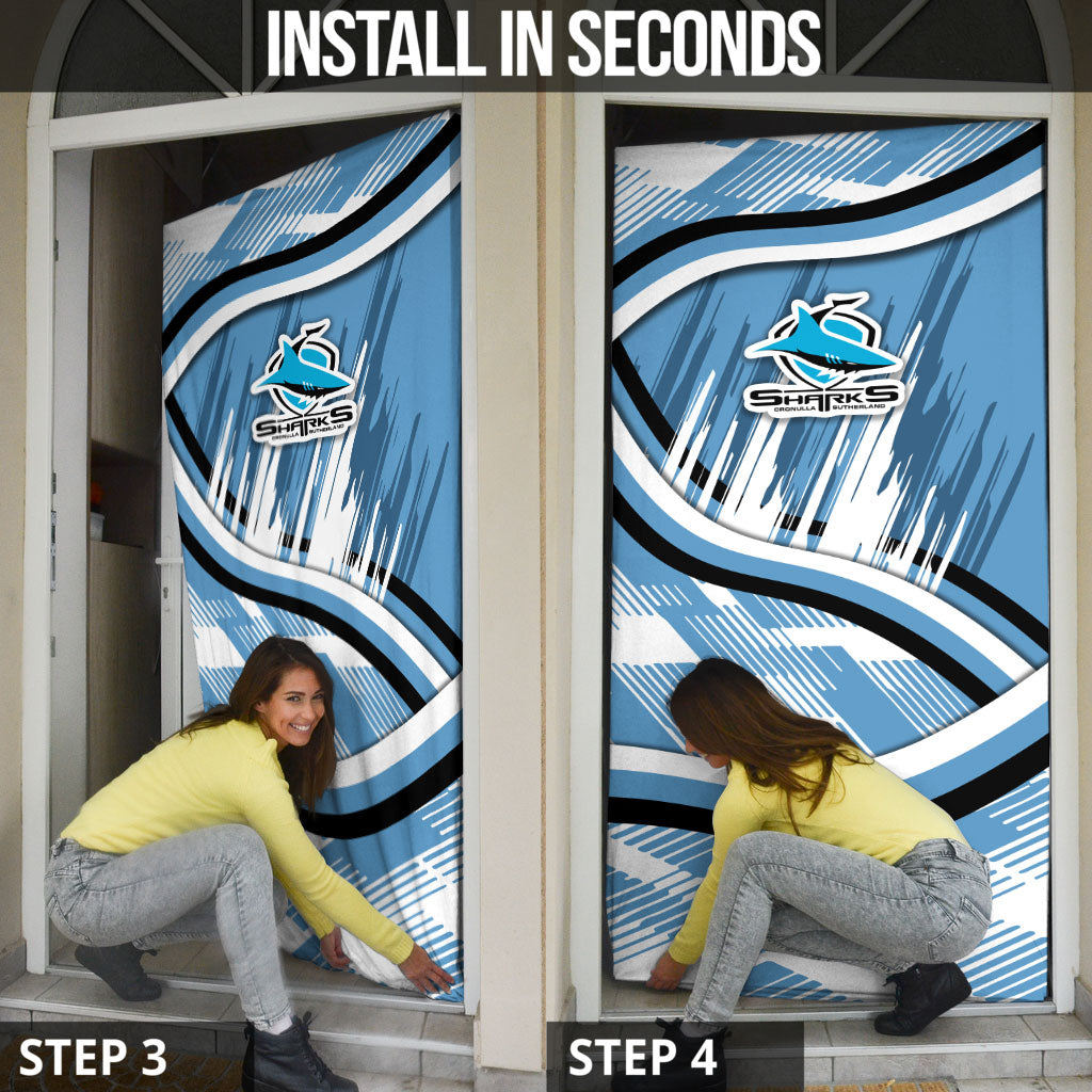 Cronulla Sharks Rugby Mascot Door Cover Fierce Athlete Graphic in Sports Style