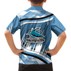Cronulla Sharks Rugby Mascot Family Matching Long Sleeve Bodycon Dress and Hawaiian Shirt Fierce Athlete Graphic in Sports Style