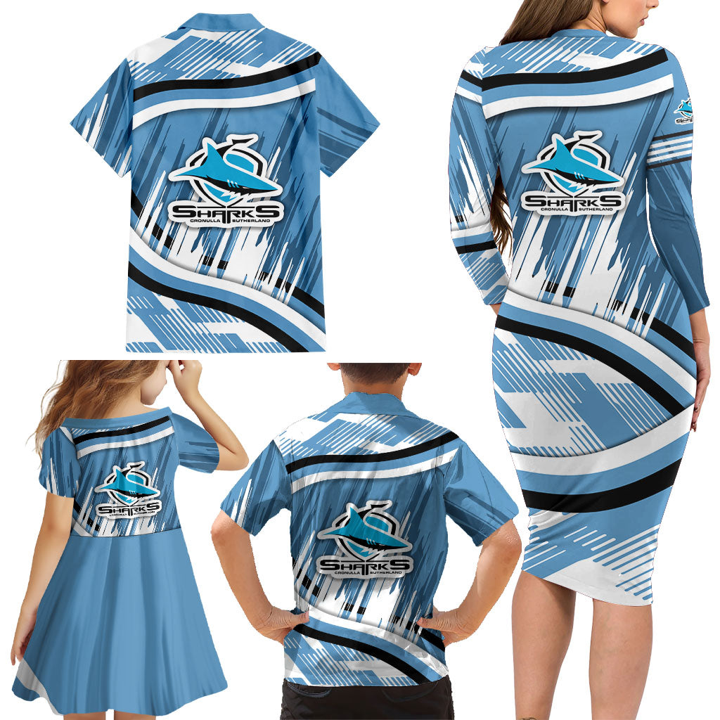 Cronulla Sharks Rugby Mascot Family Matching Long Sleeve Bodycon Dress and Hawaiian Shirt Fierce Athlete Graphic in Sports Style
