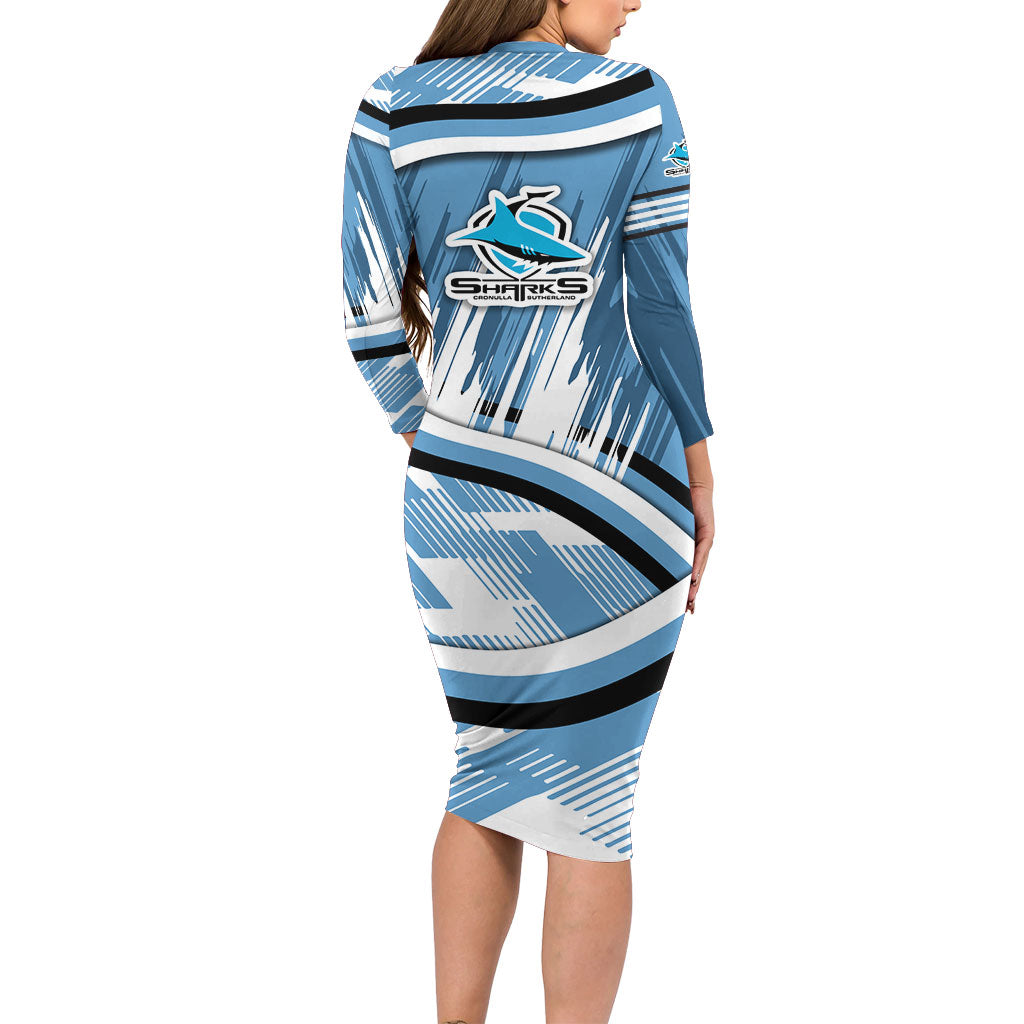 Cronulla Sharks Rugby Mascot Family Matching Long Sleeve Bodycon Dress and Hawaiian Shirt Fierce Athlete Graphic in Sports Style