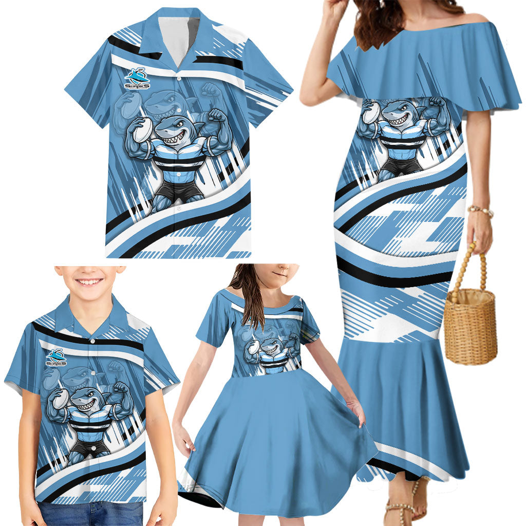 Cronulla Sharks Rugby Mascot Family Matching Mermaid Dress and Hawaiian Shirt Fierce Athlete Graphic in Sports Style