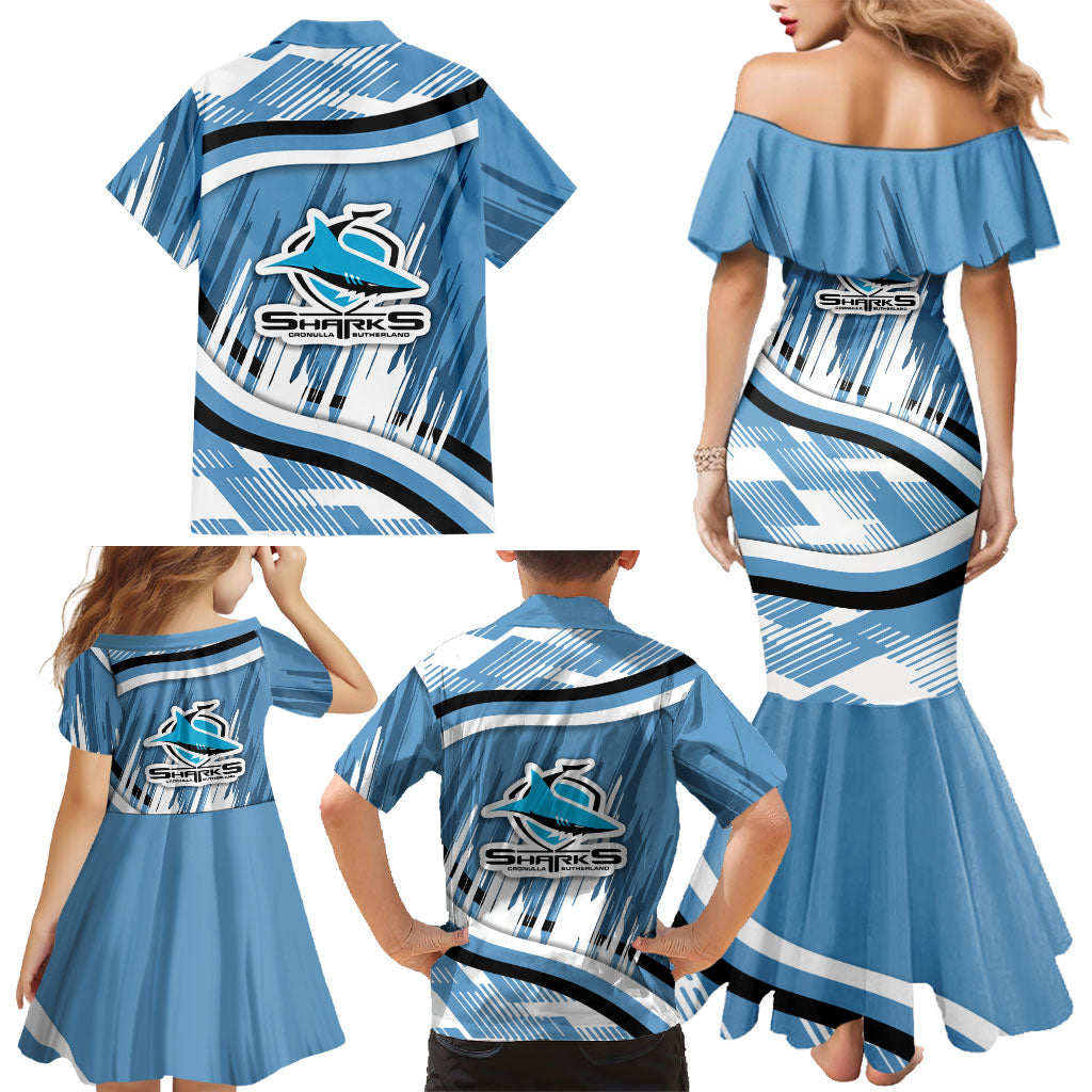 Cronulla Sharks Rugby Mascot Family Matching Mermaid Dress and Hawaiian Shirt Fierce Athlete Graphic in Sports Style