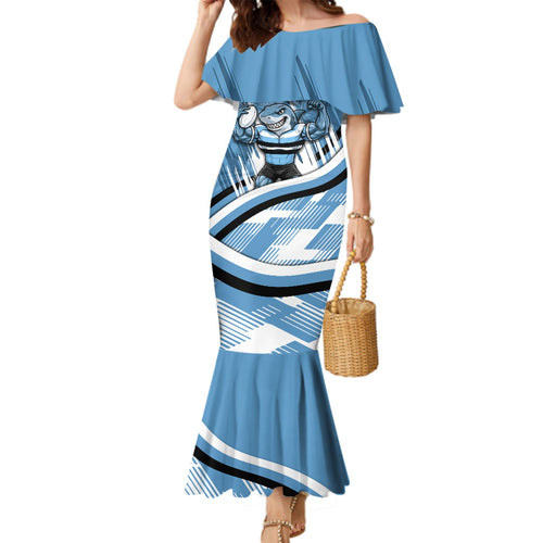 Cronulla Sharks Rugby Mascot Family Matching Mermaid Dress and Hawaiian Shirt Fierce Athlete Graphic in Sports Style