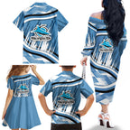 Cronulla Sharks Rugby Mascot Family Matching Off The Shoulder Long Sleeve Dress and Hawaiian Shirt Fierce Athlete Graphic in Sports Style