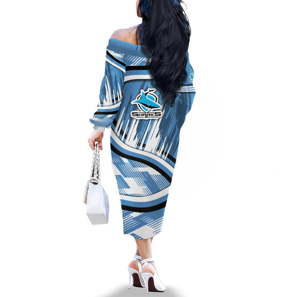 Cronulla Sharks Rugby Mascot Family Matching Off The Shoulder Long Sleeve Dress and Hawaiian Shirt Fierce Athlete Graphic in Sports Style