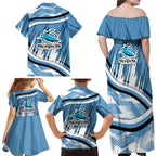 Cronulla Sharks Rugby Mascot Family Matching Off Shoulder Maxi Dress and Hawaiian Shirt Fierce Athlete Graphic in Sports Style