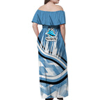 Cronulla Sharks Rugby Mascot Family Matching Off Shoulder Maxi Dress and Hawaiian Shirt Fierce Athlete Graphic in Sports Style