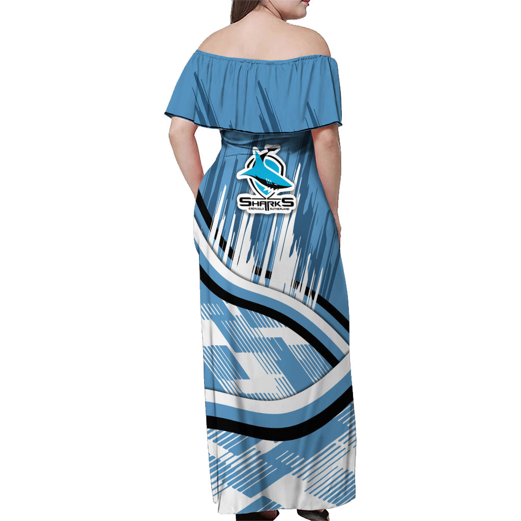 Cronulla Sharks Rugby Mascot Family Matching Off Shoulder Maxi Dress and Hawaiian Shirt Fierce Athlete Graphic in Sports Style