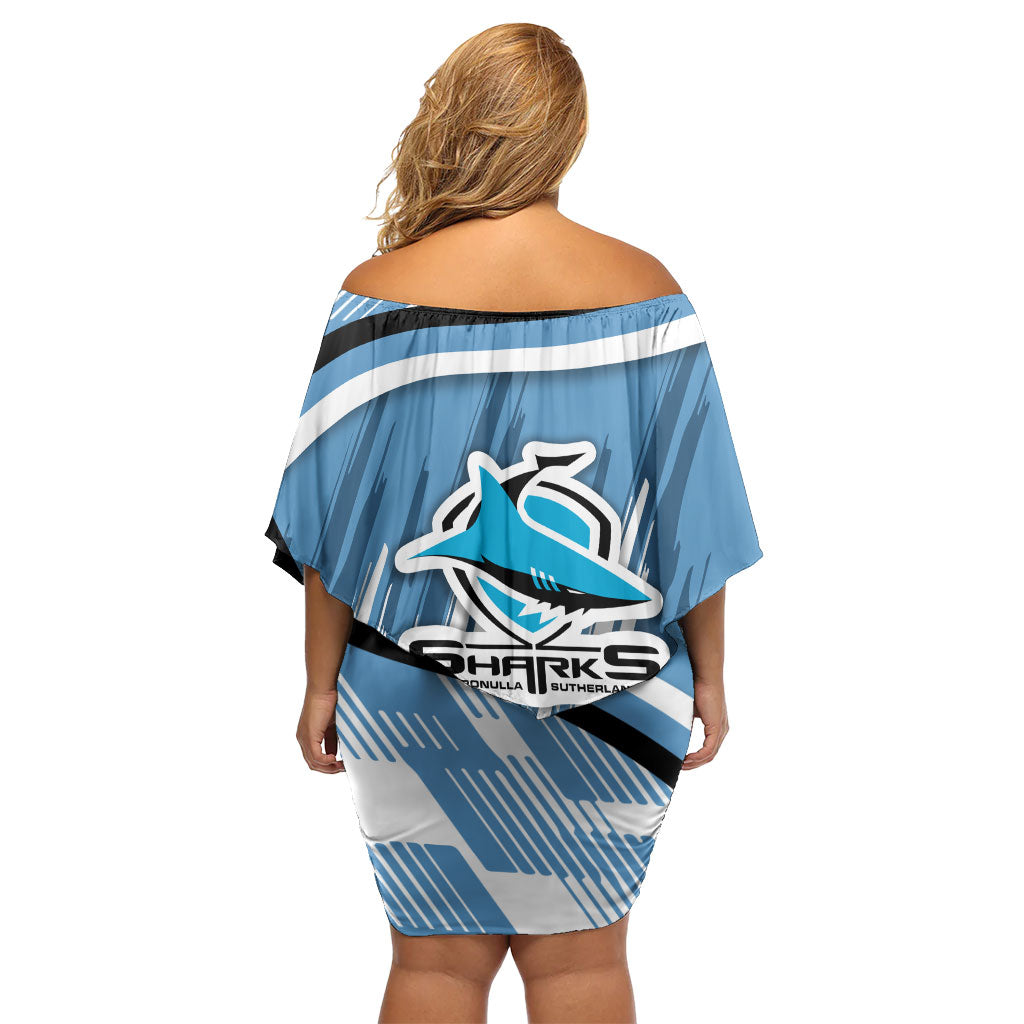 Cronulla Sharks Rugby Mascot Family Matching Off Shoulder Short Dress and Hawaiian Shirt Fierce Athlete Graphic in Sports Style