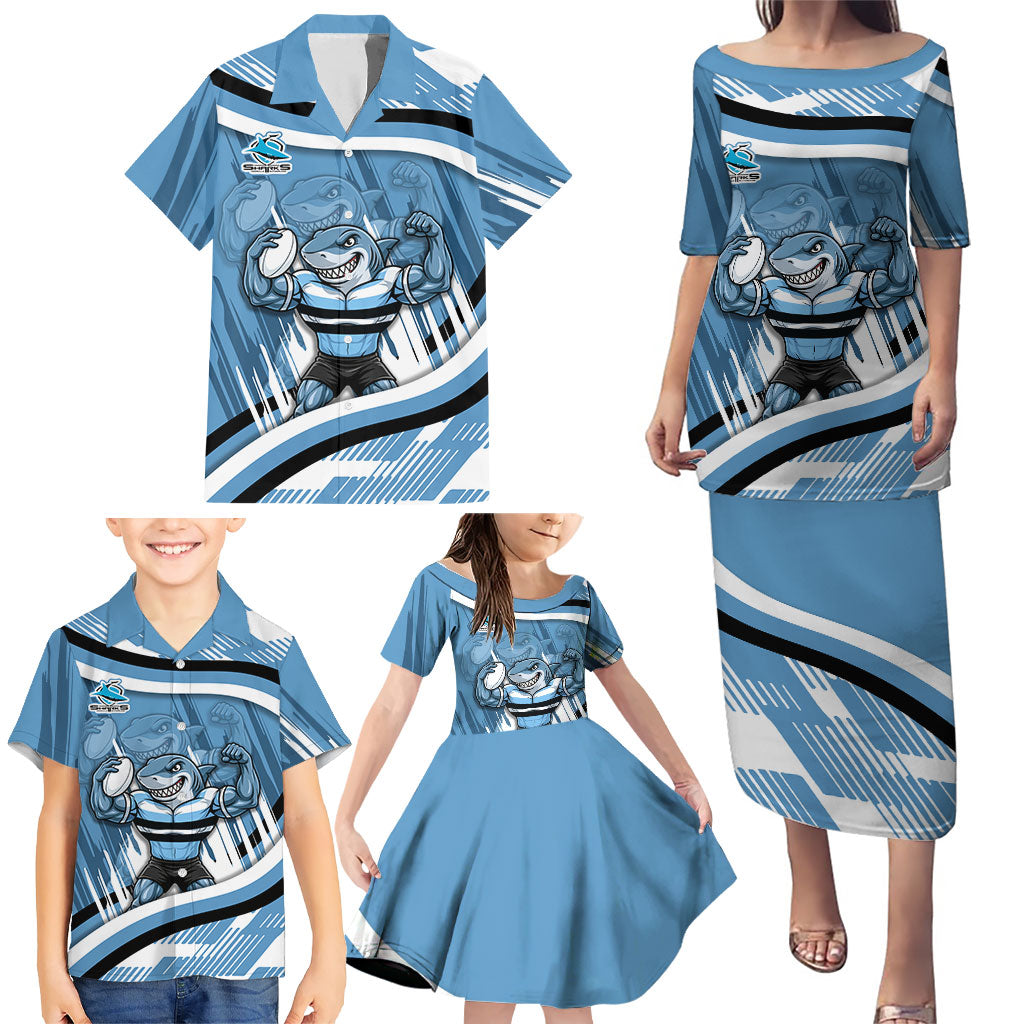 Cronulla Sharks Rugby Mascot Family Matching Puletasi and Hawaiian Shirt Fierce Athlete Graphic in Sports Style