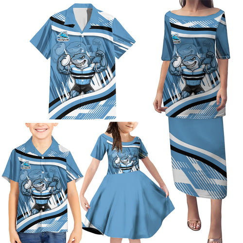 Cronulla Sharks Rugby Mascot Family Matching Puletasi and Hawaiian Shirt Fierce Athlete Graphic in Sports Style