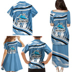 Cronulla Sharks Rugby Mascot Family Matching Puletasi and Hawaiian Shirt Fierce Athlete Graphic in Sports Style