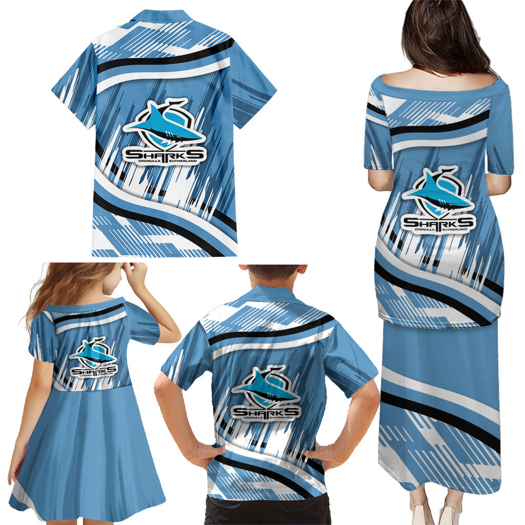 Cronulla Sharks Rugby Mascot Family Matching Puletasi and Hawaiian Shirt Fierce Athlete Graphic in Sports Style