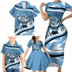 Cronulla Sharks Rugby Mascot Family Matching Short Sleeve Bodycon Dress and Hawaiian Shirt Fierce Athlete Graphic in Sports Style