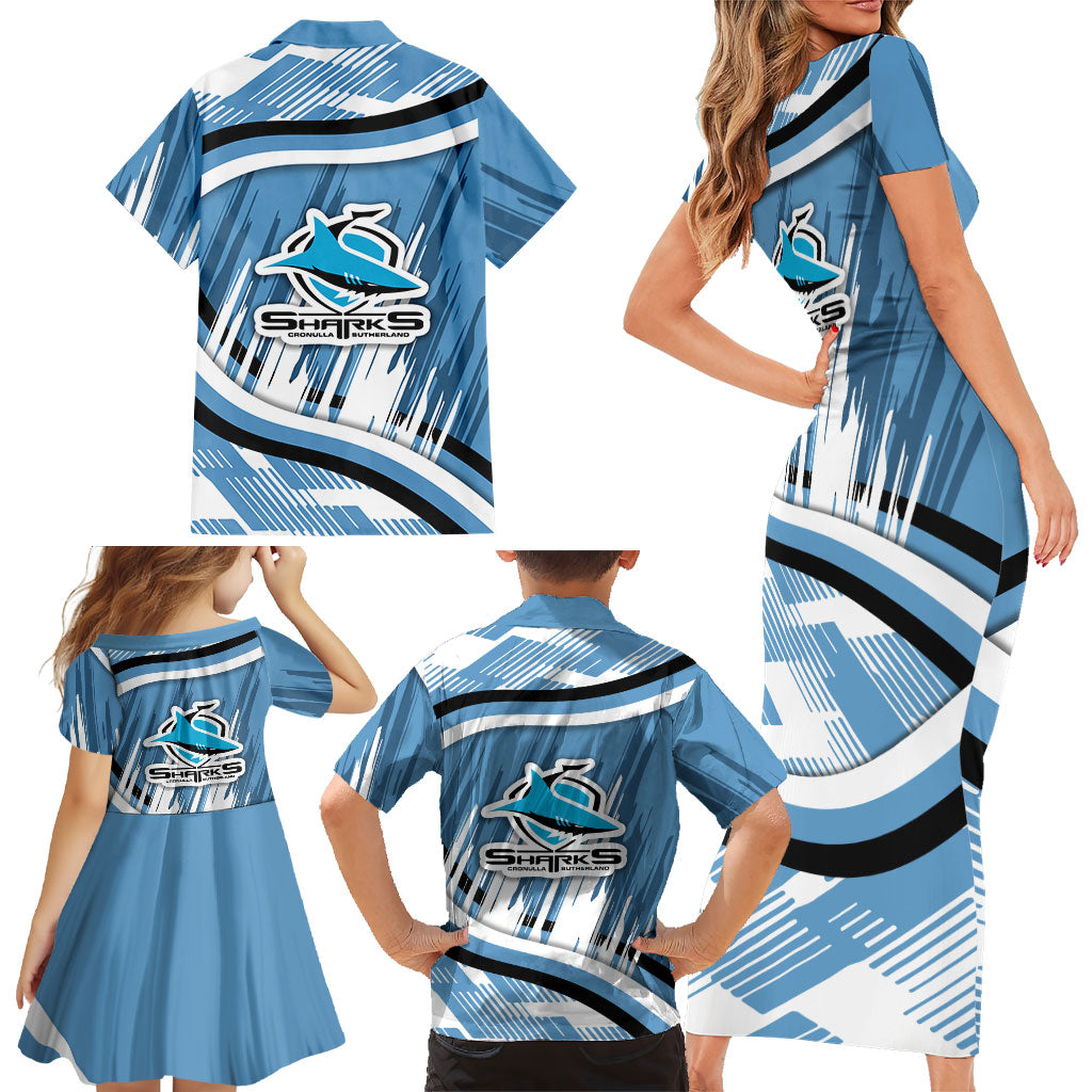 Cronulla Sharks Rugby Mascot Family Matching Short Sleeve Bodycon Dress and Hawaiian Shirt Fierce Athlete Graphic in Sports Style
