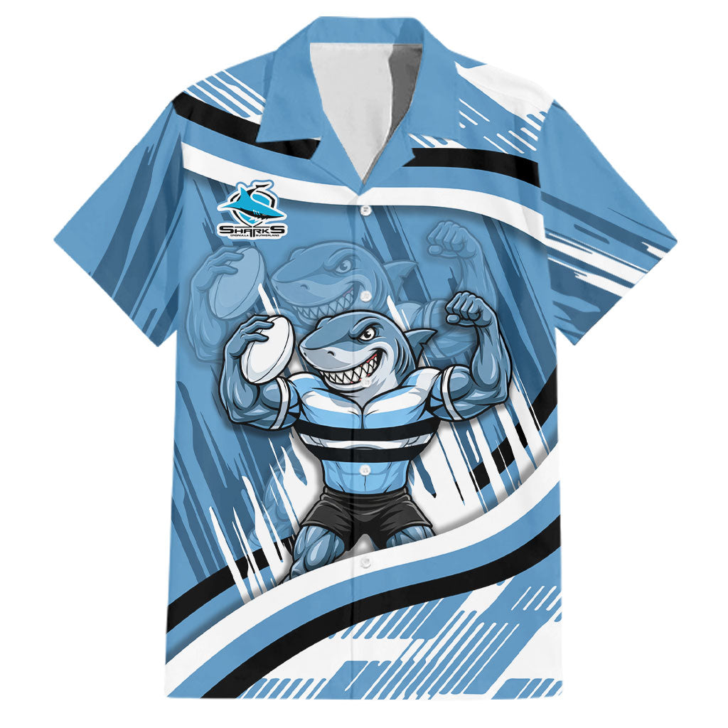 Cronulla Sharks Rugby Mascot Family Matching Summer Maxi Dress and Hawaiian Shirt Fierce Athlete Graphic in Sports Style