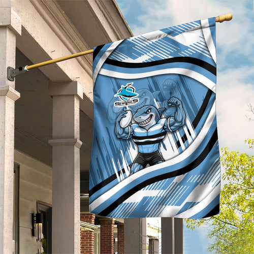 Cronulla Sharks Rugby Mascot Garden Flag Fierce Athlete Graphic in Sports Style