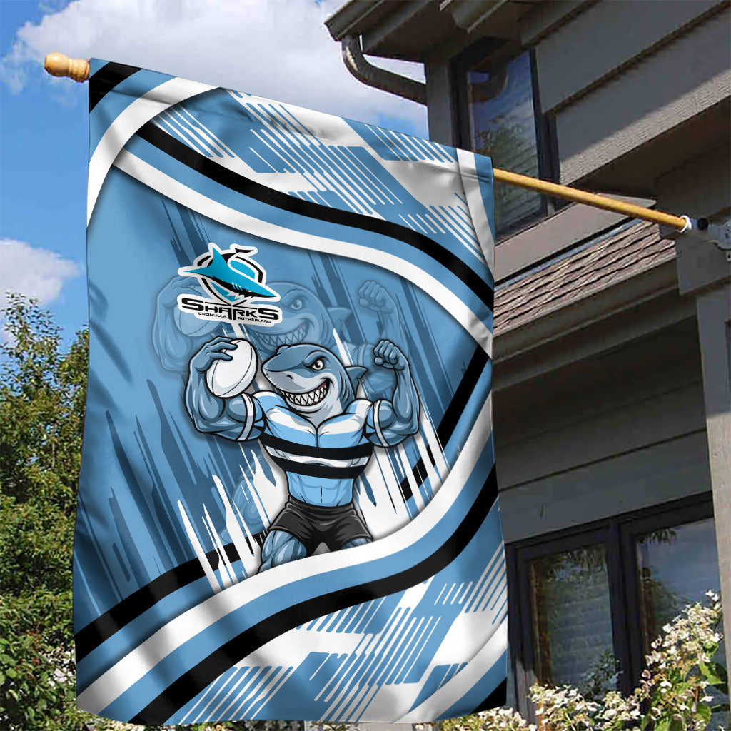 Cronulla Sharks Rugby Mascot Garden Flag Fierce Athlete Graphic in Sports Style