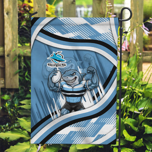 Cronulla Sharks Rugby Mascot Garden Flag Fierce Athlete Graphic in Sports Style