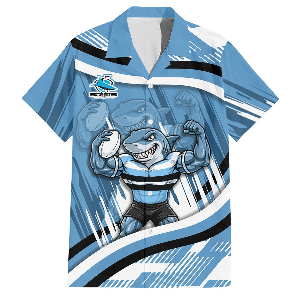 Cronulla Sharks Rugby Mascot Hawaiian Shirt Fierce Athlete Graphic in Sports Style