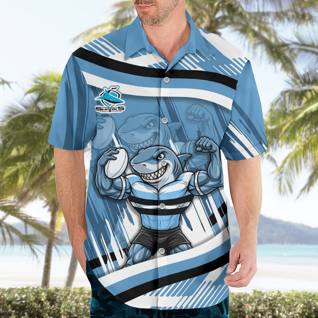 Cronulla Sharks Rugby Mascot Hawaiian Shirt Fierce Athlete Graphic in Sports Style