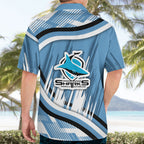 Cronulla Sharks Rugby Mascot Hawaiian Shirt Fierce Athlete Graphic in Sports Style
