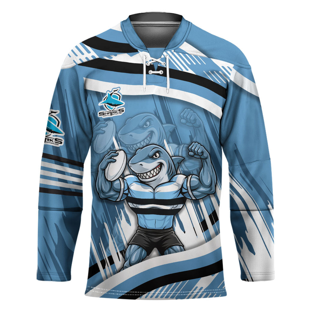 Cronulla Sharks Rugby Mascot Hockey Jersey Fierce Athlete Graphic in Sports Style