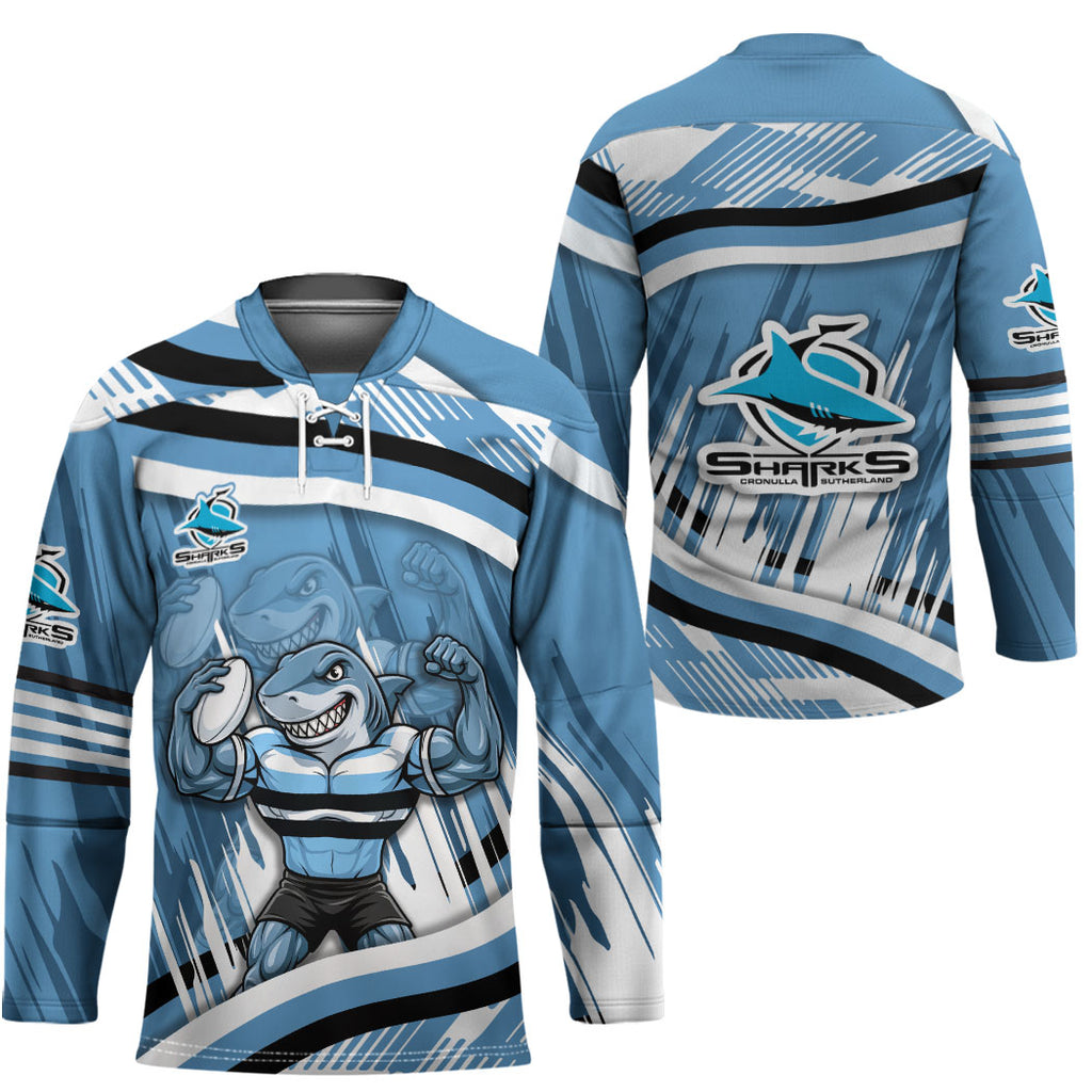 Cronulla Sharks Rugby Mascot Hockey Jersey Fierce Athlete Graphic in Sports Style