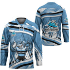 Cronulla Sharks Rugby Mascot Hockey Jersey Fierce Athlete Graphic in Sports Style