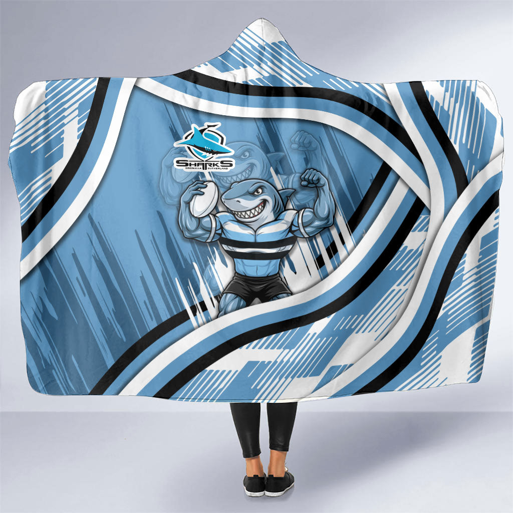 Cronulla Sharks Rugby Mascot Hooded Blanket Fierce Athlete Graphic in Sports Style