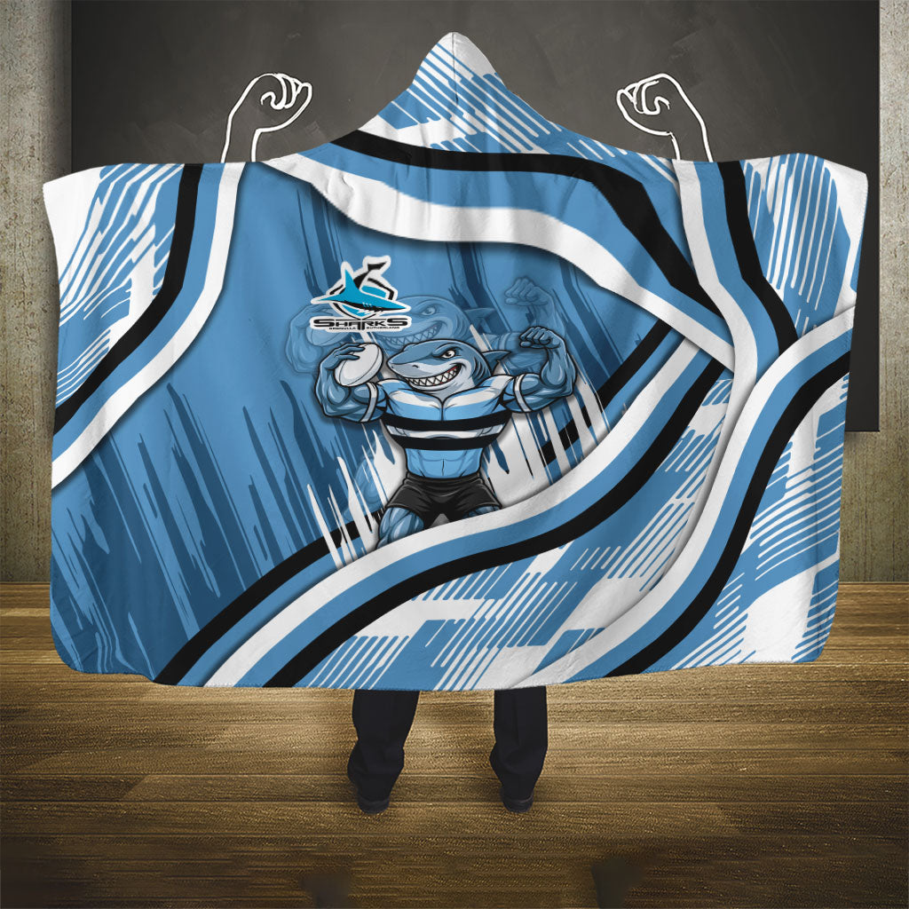 Cronulla Sharks Rugby Mascot Hooded Blanket Fierce Athlete Graphic in Sports Style