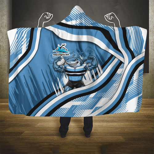 Cronulla Sharks Rugby Mascot Hooded Blanket Fierce Athlete Graphic in Sports Style