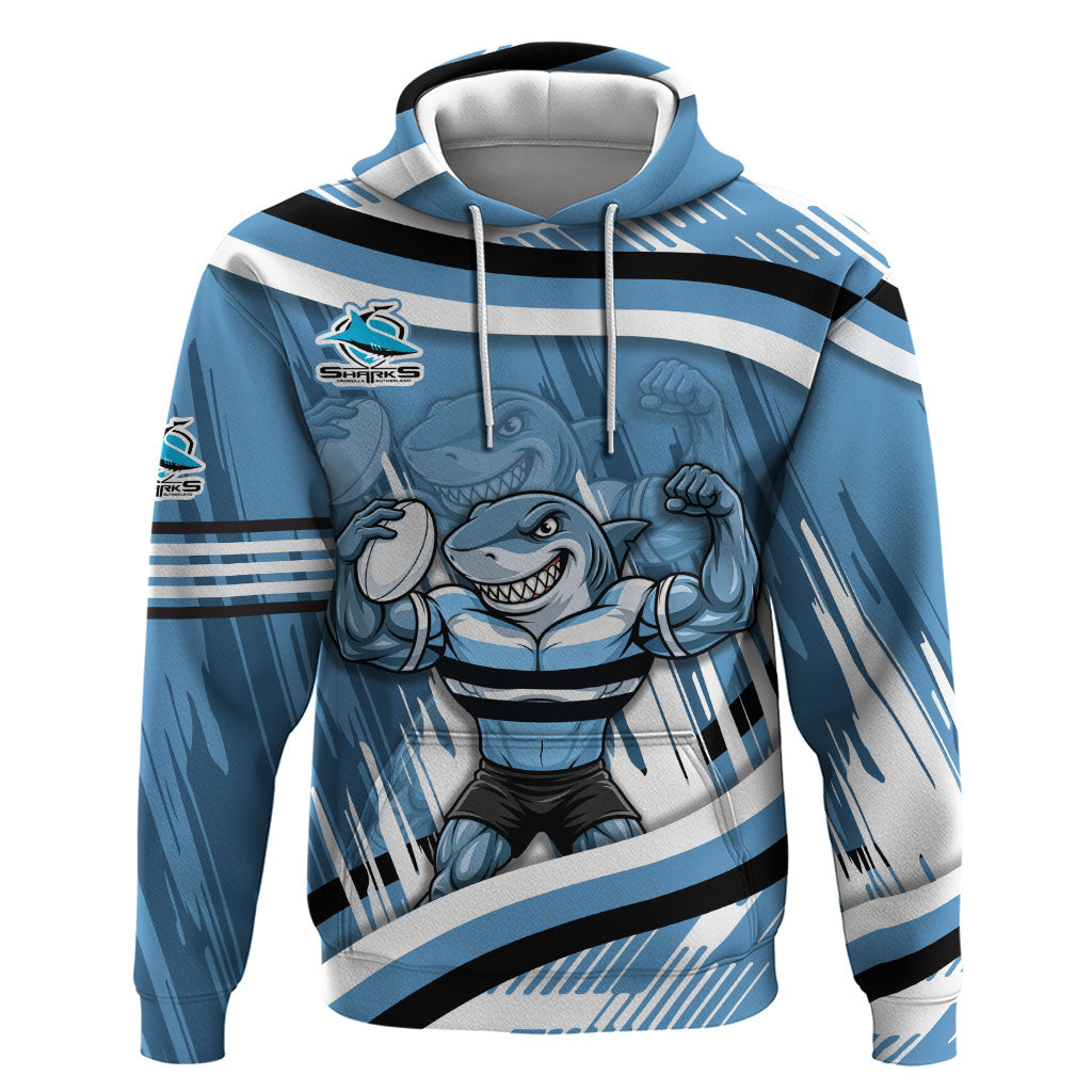 Cronulla Sharks Rugby Mascot Hoodie Fierce Athlete Graphic in Sports Style
