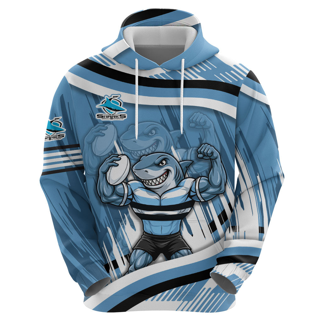 Cronulla Sharks Rugby Mascot Hoodie Fierce Athlete Graphic in Sports Style