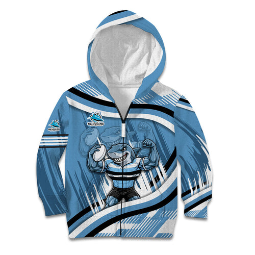 Cronulla Sharks Rugby Mascot Kid Hoodie Fierce Athlete Graphic in Sports Style