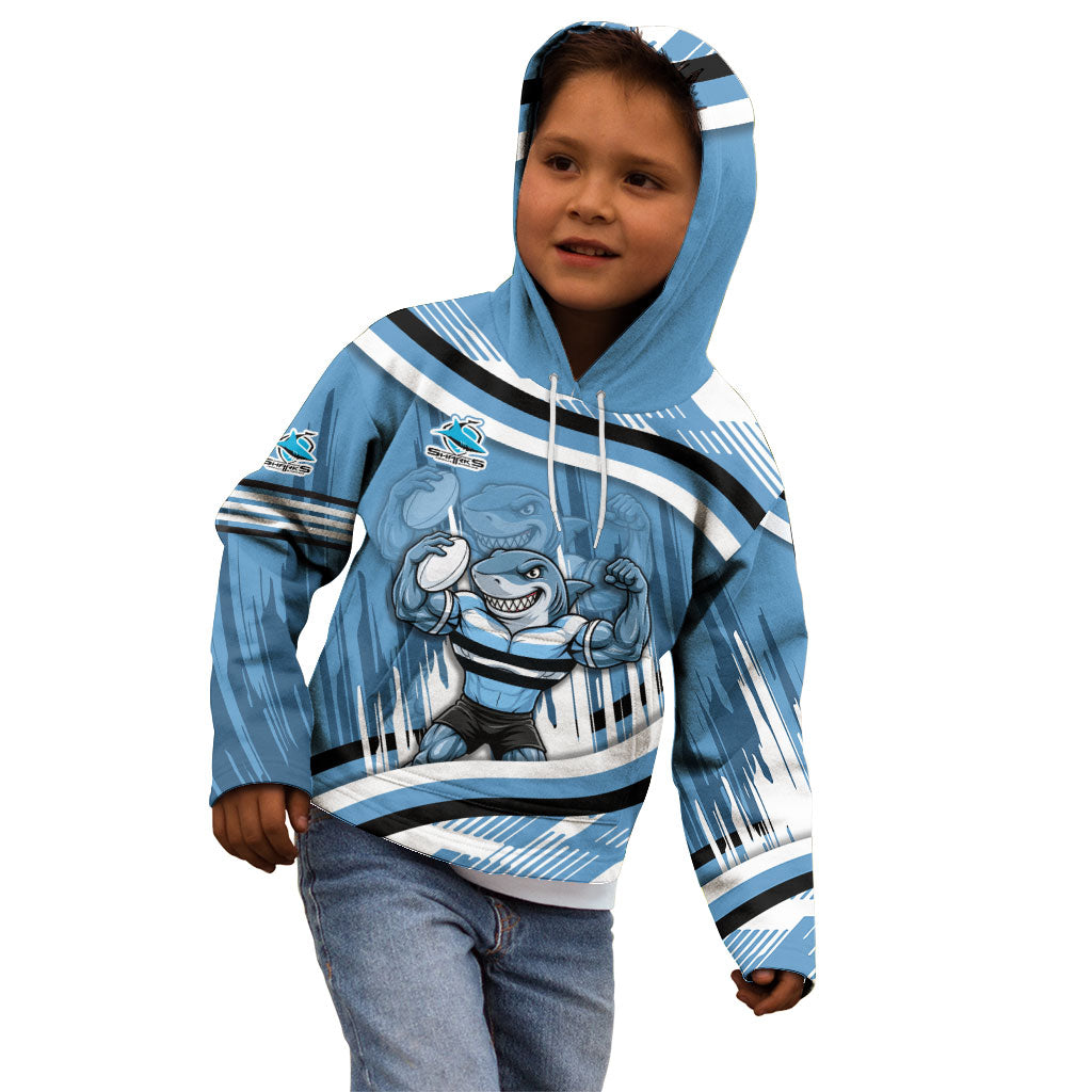 Cronulla Sharks Rugby Mascot Kid Hoodie Fierce Athlete Graphic in Sports Style