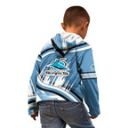 Cronulla Sharks Rugby Mascot Kid Hoodie Fierce Athlete Graphic in Sports Style