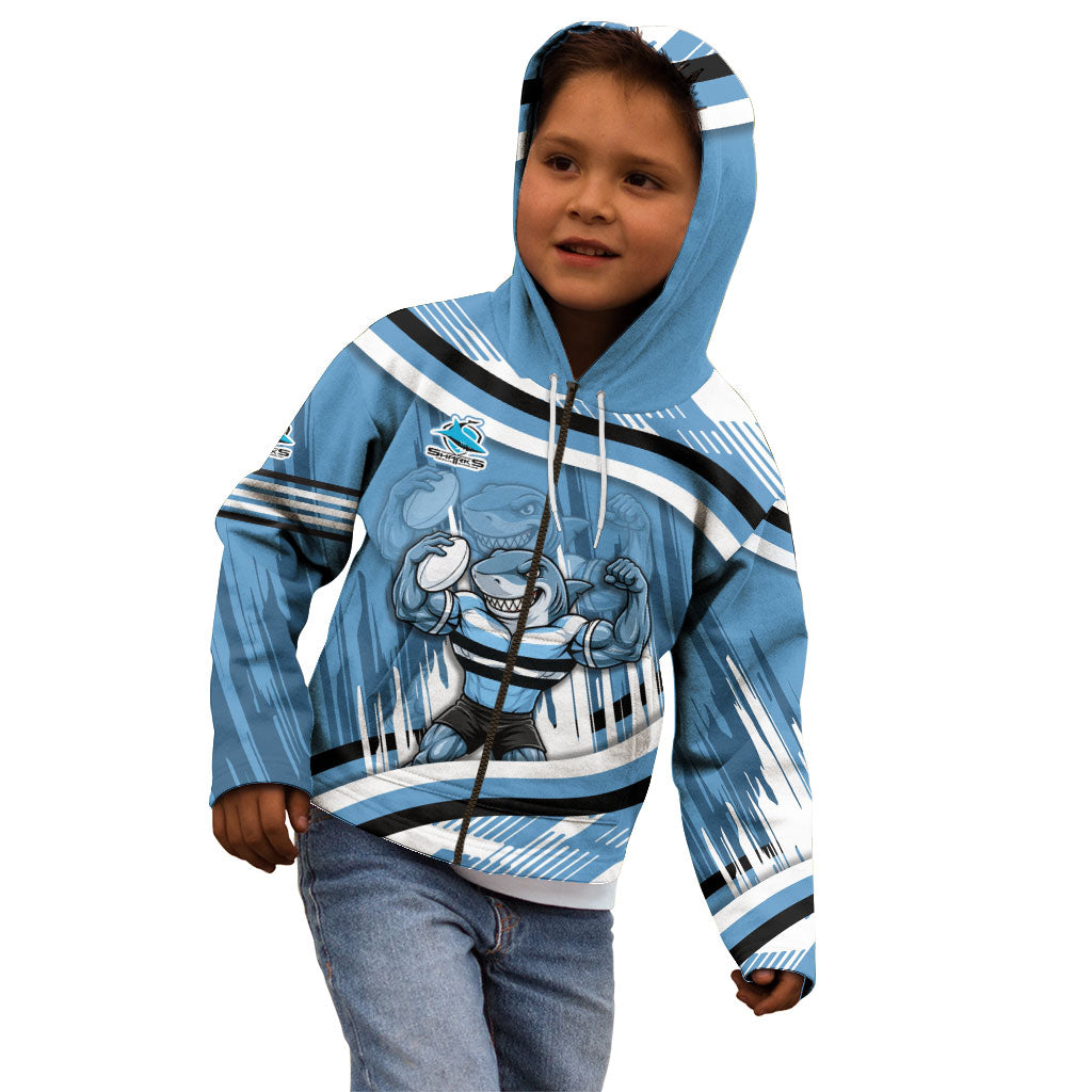 Cronulla Sharks Rugby Mascot Kid Hoodie Fierce Athlete Graphic in Sports Style