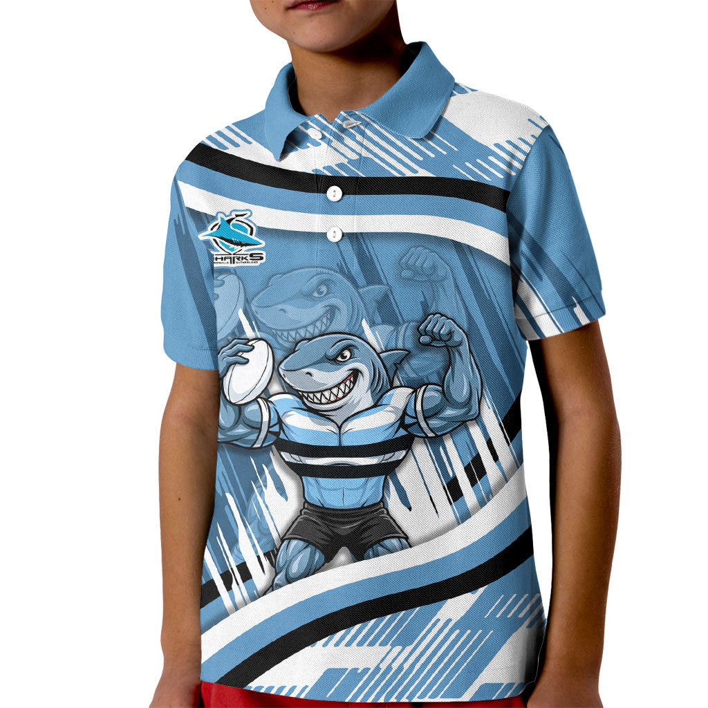 Cronulla Sharks Rugby Mascot Kid Polo Shirt Fierce Athlete Graphic in Sports Style