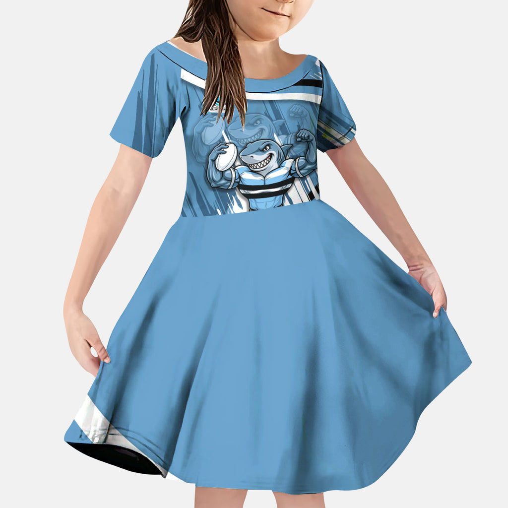 Cronulla Sharks Rugby Mascot Kid Short Sleeve Dress Fierce Athlete Graphic in Sports Style