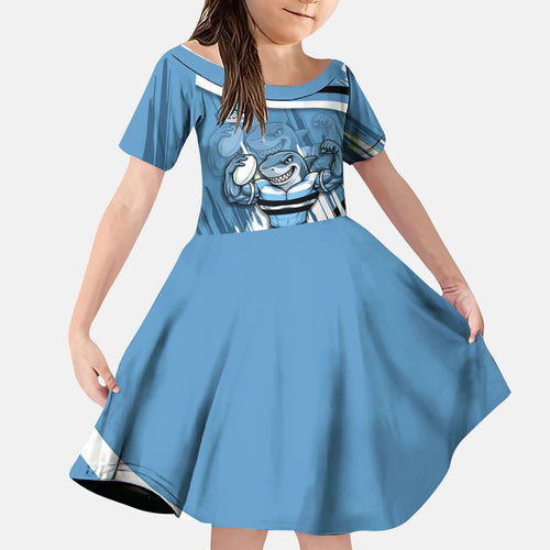 Cronulla Sharks Rugby Mascot Kid Short Sleeve Dress Fierce Athlete Graphic in Sports Style