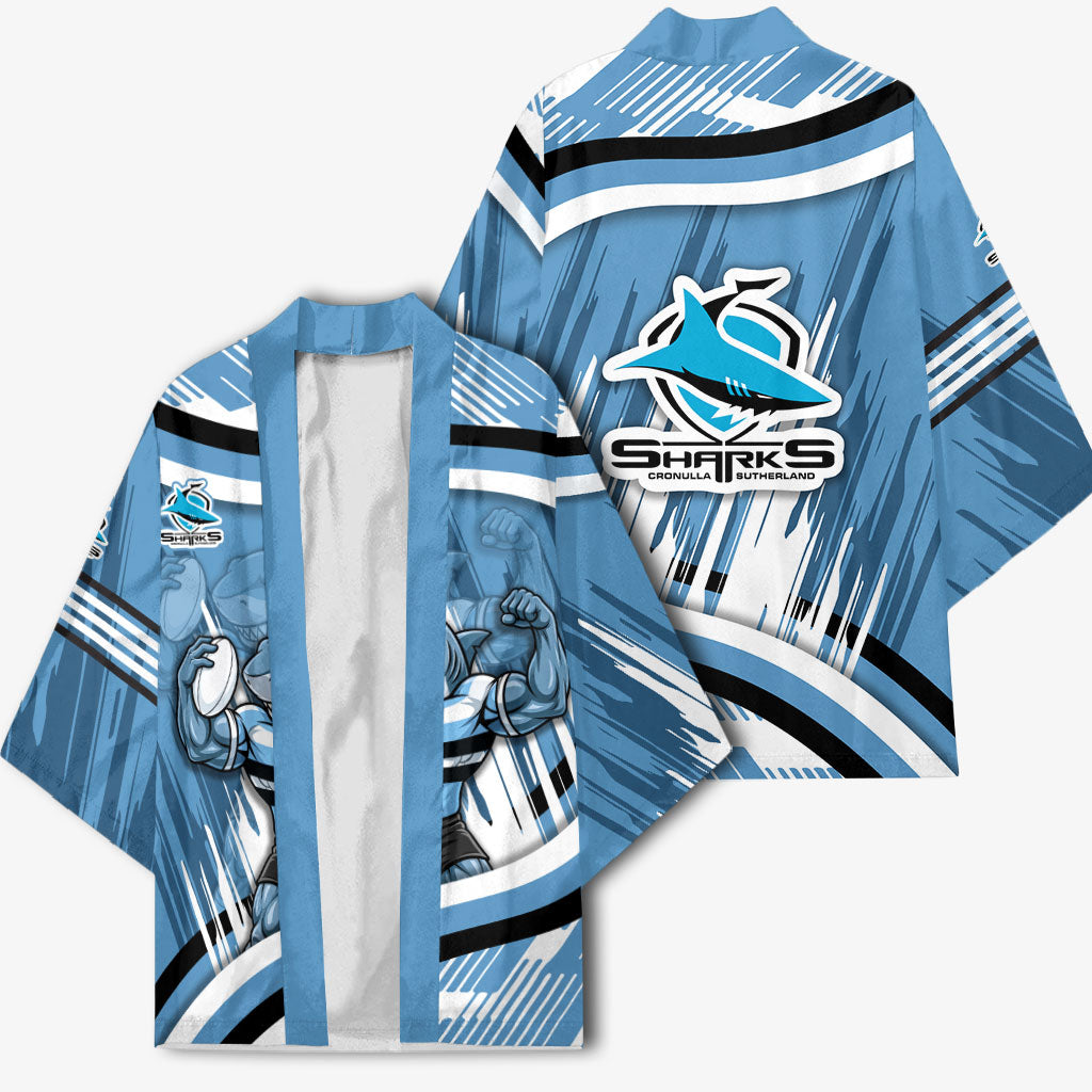 Cronulla Sharks Rugby Mascot Kimono Fierce Athlete Graphic in Sports Style