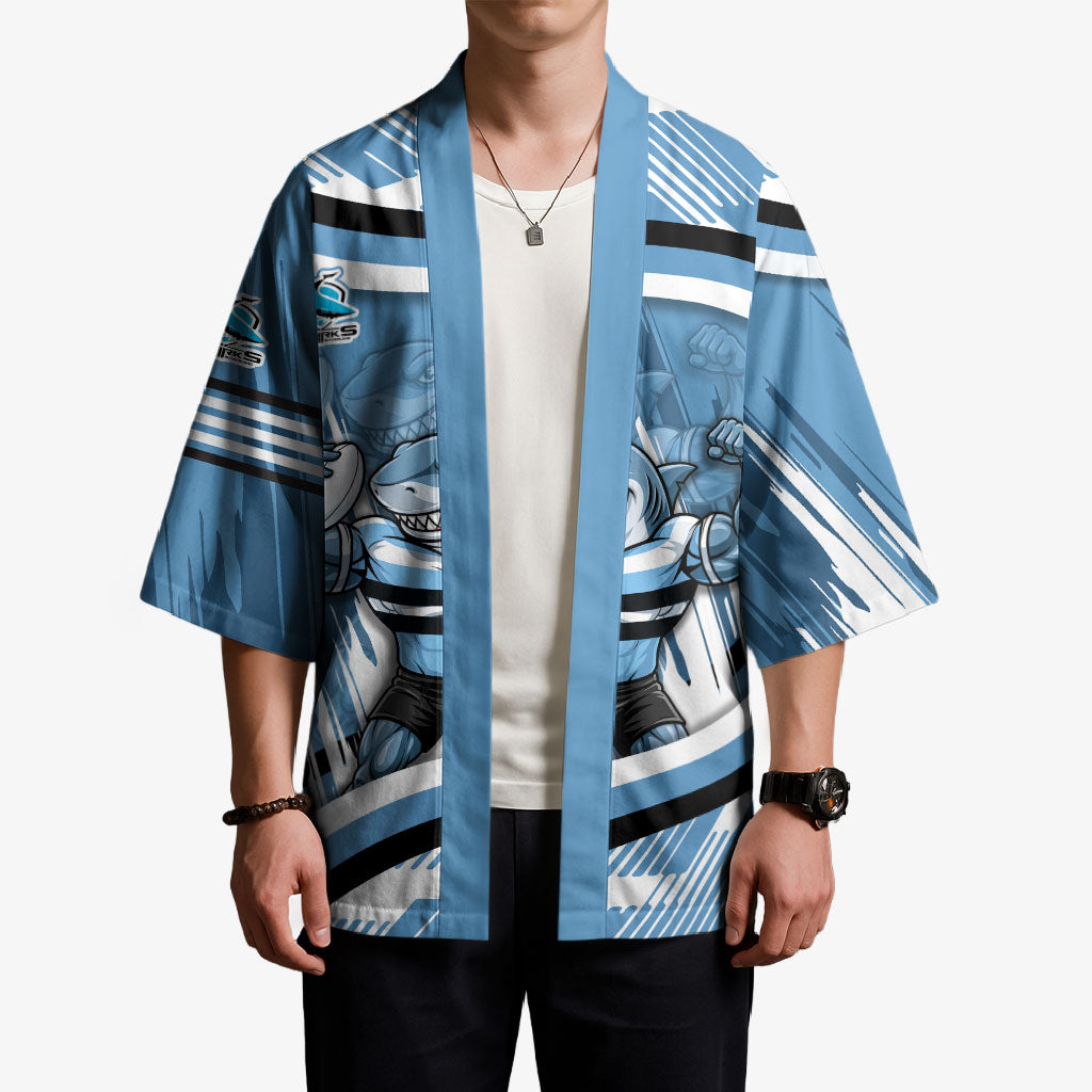 Cronulla Sharks Rugby Mascot Kimono Fierce Athlete Graphic in Sports Style