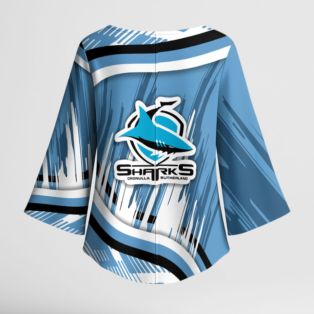 Cronulla Sharks Rugby Mascot Kimono Sleeve Blouse Fierce Athlete Graphic in Sports Style